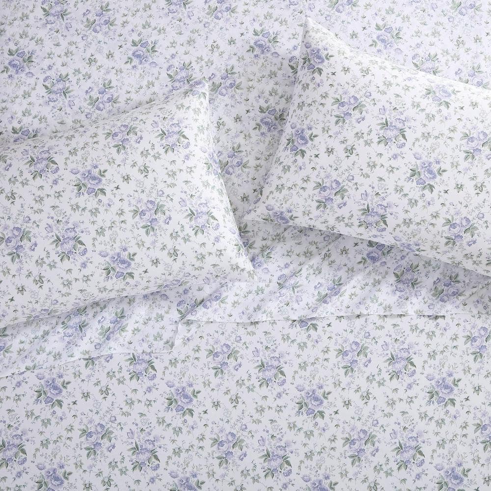 Lilian Lilac Floral Cotton King Sheet Set