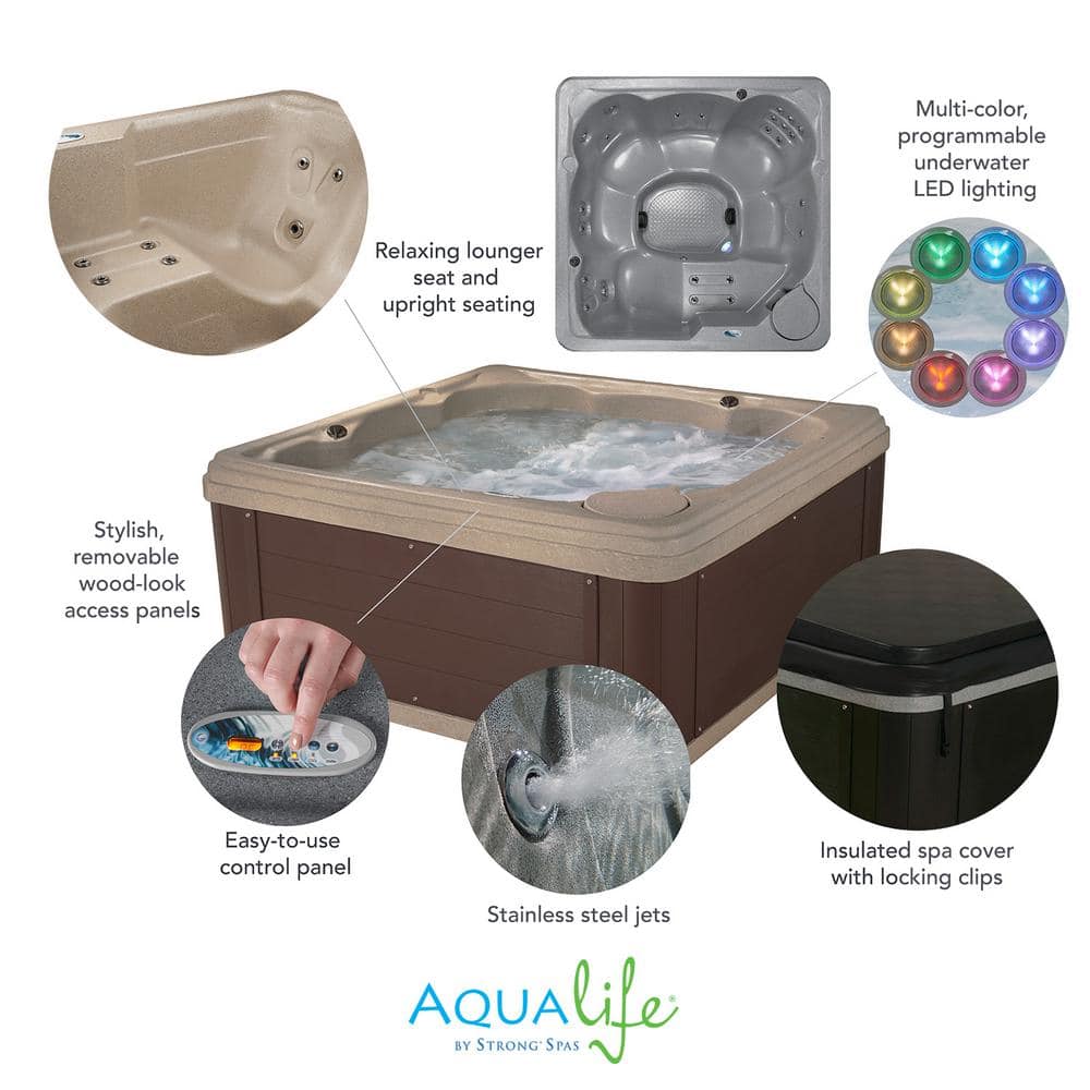 Gray Granite 6-Person Square Lounger Hot Tub with 24 Jets