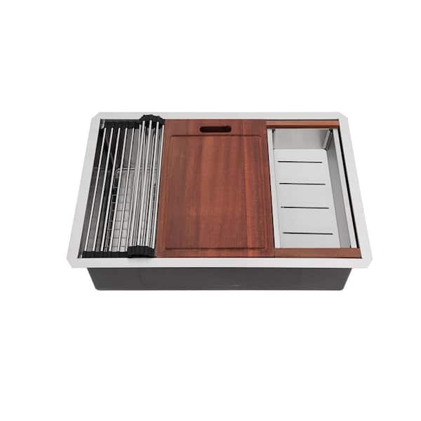 Loile 30 in. L Undermount Single Bowl 16-Gauge Brushed Nickel Stainless Steel Kitchen Sink with Accessories