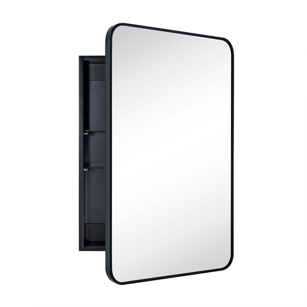 Garnes Black Metal Medicine Cabinet with Mirror, 24'' x 36''