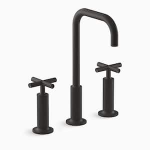 Purist 8 in. Widespread 1.2 GPM Bathroom Faucet with Cross Handles in Matte Black