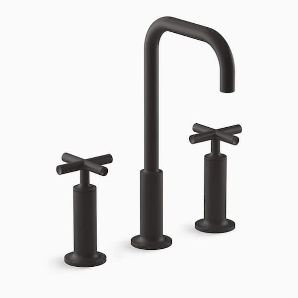 KOHLER Purist 8 in. Widespread 1.2 GPM Bathroom Faucet with Cross Handles in Matte Black