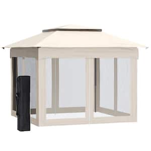 11 ft. x 11 ft. Beige Steel Frame Outdoor Patio Gazebo with Vented Soft Roof Canopy and Netting