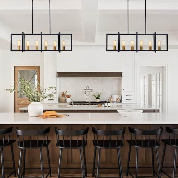 LIBERTAB 6-Light Black Kitchen Island Pendant Light Farmhouse Linear Rectangle Chandelier