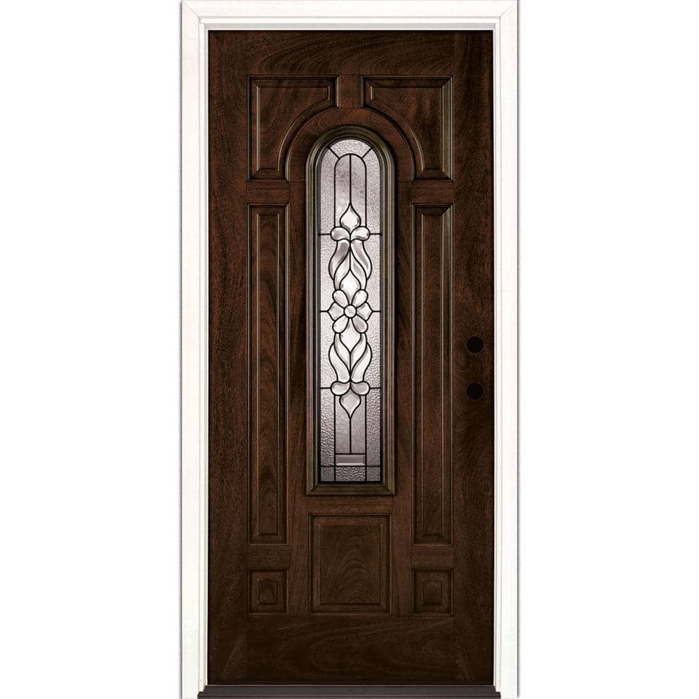 37.5 in. x 81.625 in. Lakewood Patina Center Arch Lite Stained Chestnut Mah