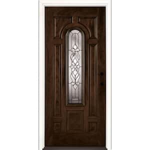 37.5 in. x 81.625 in. Lakewood Patina Center Arch Lite Stained Chestnut Mahogany Left-Hand Fiberglass Prehung Front Door