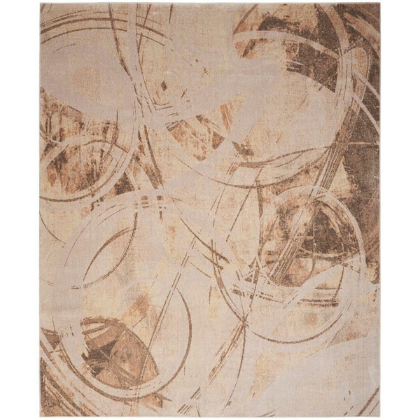 Nourison Astra Machine Washable Beige 7 ft. x 9 ft. Abstract Contemporary Area Rug