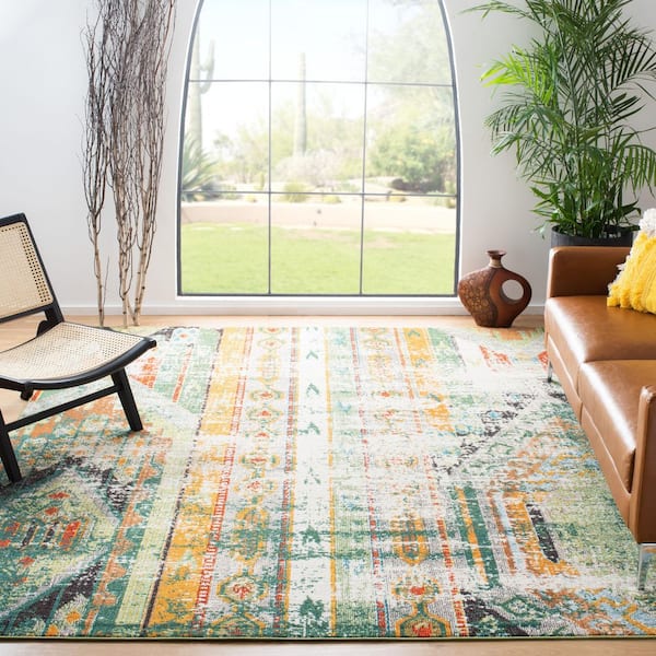 Madison Green/Orange 10 ft. x 14 ft. Geometric Area Rug