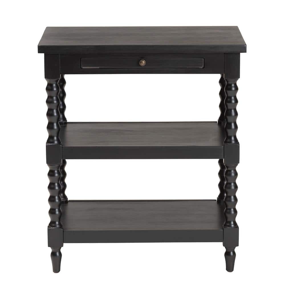 Imogene Black Wood End Table with Turned Legs