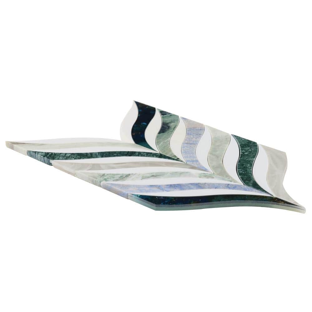 Verde Azul Green Polished Marble and Glass Mosaic Wall Tile