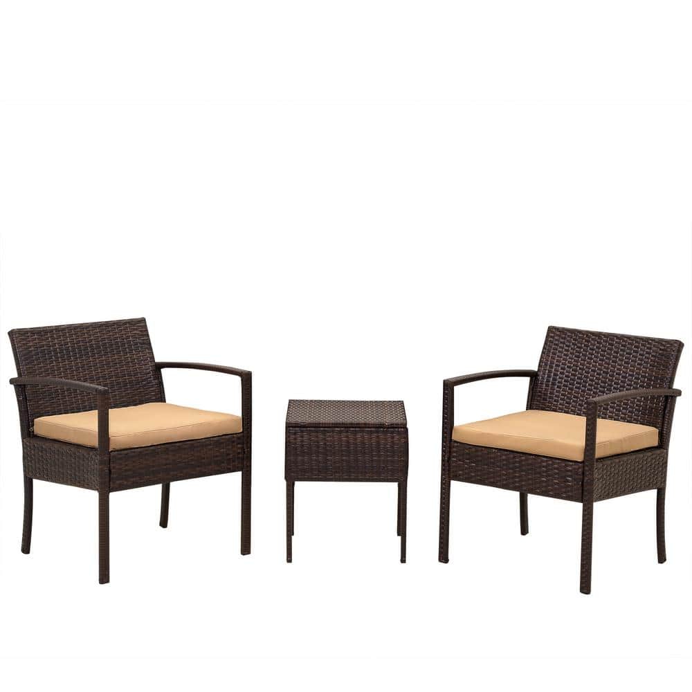 3 Piece Wicker Outdoor PE Rattan Furniture Set, Patio Brown Rattan Sectiona