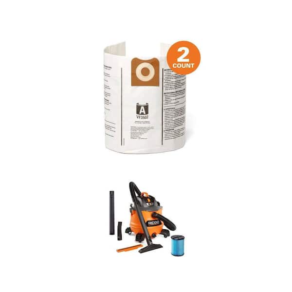 14 Gal. 6.0 Peak HP NXT Shop Vacuum with Filter, Hose & RIDGID VF3502 Dust Bags for 12-16 Gal Vacuums (2-Pack)