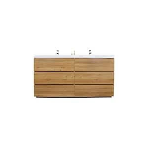 Angeles 71 in. W Bath Vanity in Natural Oak with Reinforced Acrylic Vanity Top in White with White Basin