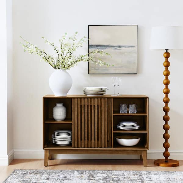 Lucius 47.3 in. W Walnut Brown Wood Buffet Sideboard Cabinet with 2-Door