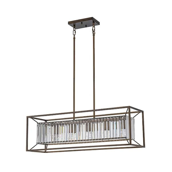 Calidad 5-Light Rectangular Crystal Chandelier Brown Finish Hanging Light for Kitchen Island