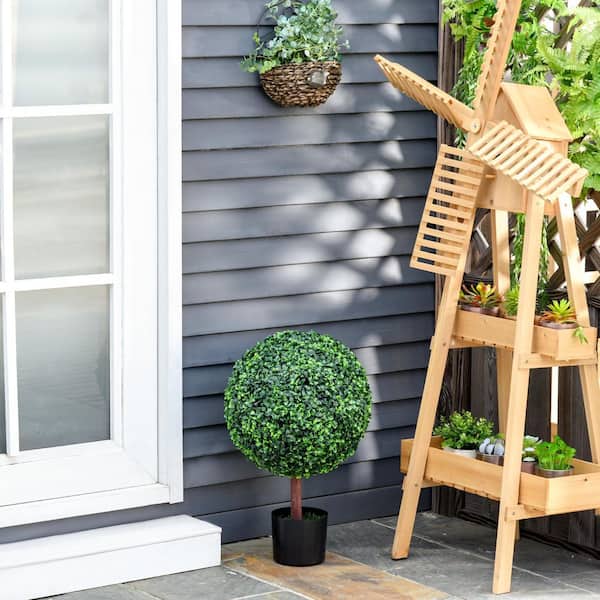 1.95 ft. Artificial Boxwood Topiary Ball Tree in Nursery Pot, Realistic Fake Green Plant Bonsai for Indoor Outdoor Decor