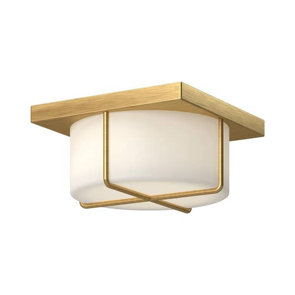 KUZCO Regalo 10 in. 1 Light 13-Watt Brushed Gold/Opal Glass Integrated LED Flush Mount