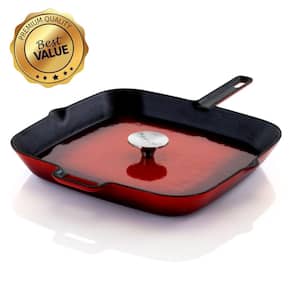 11 in. Cast Iron Nonstick Grill Pan in Red