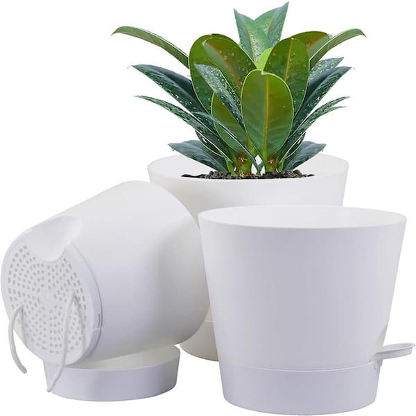 ITOPFOX Modern 10 in. L x 10 in. W x 7.6 in. H White Plastic Round Indoor/Outdoor Planter (3-Pack)