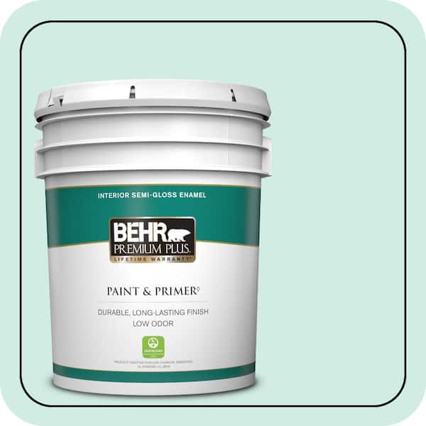 BEHR PREMIUM PLUS 5 gal. Home Decorators Collection #HDC-MD-19 Soft Mint Semi-Gloss Enamel Low Odor Interior Paint & Primer