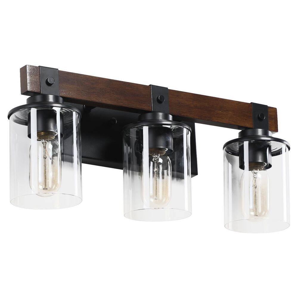 18.5 in. 3-Light Black Farmhouse Rustic Bathroom Vanity Light with Clear Glass Shades price history on PriceWatchPro