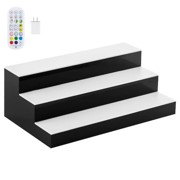 7 in. H x 11.8 in. W 15-Bottle Black LED Lighted Liquor Bottle Display 3 Tiers 20 in. Whiskey Rack Supports USB