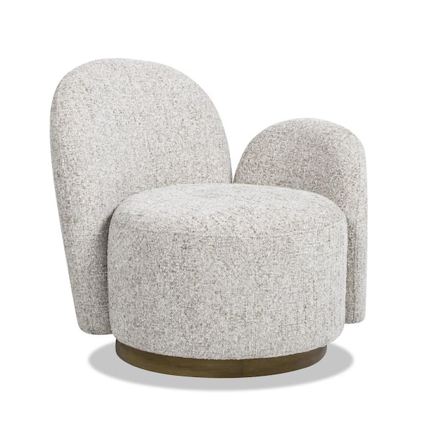 Duo 31.5 in. RAF 1-Arm Swivel Accent Chair in Multi-Greige Beige Chenille