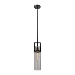 Utopia 100-Watt 1 Light Matte Black Shaded Pendant Light with Tinted glass Tinted Glass Shade