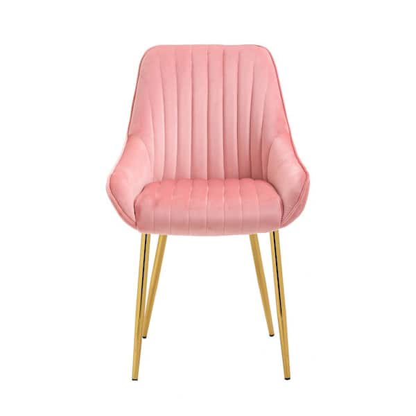Spaco Pink Velvet Fabric Upholstered Side Chair with Golden Metal Legs (Set of 1)