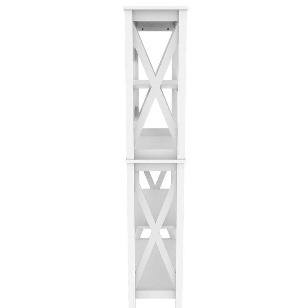 White Wood X-Frame 5-Tier Etagere Bookcase