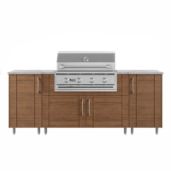 Golden Sky 86.5 in. W 4-Burner Propane Grill Island in Sanibel Teak Brown with Propane Cabinet