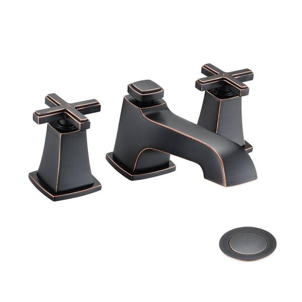 Mondawe Monset Cross Handle 8 in. Widespread Double Handle Bathroom Faucet with Pop-Up Drain in Oil-Rubbed Bronze (1-Pack)