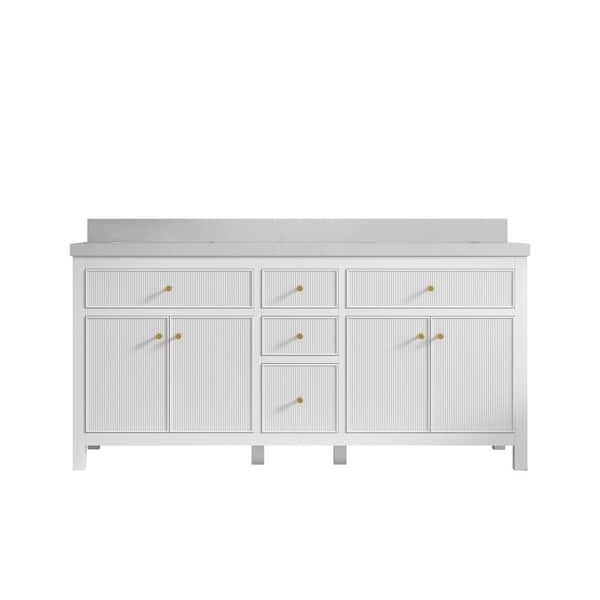 Willow Collections Sonoma 72 in. W x 22 in. D x 36 in. H Double Sink Bath Vanity in White with 2" Carrara Quartz Top