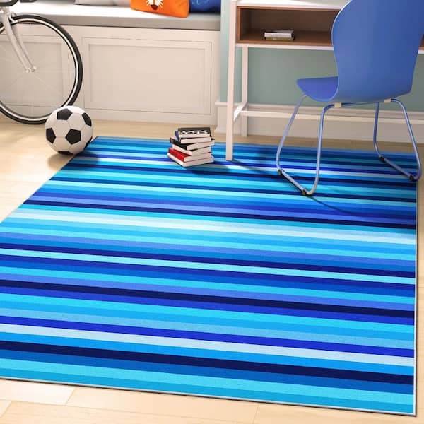 Crayola Stripe Blue 5 ft. x 7 ft. Area Rug
