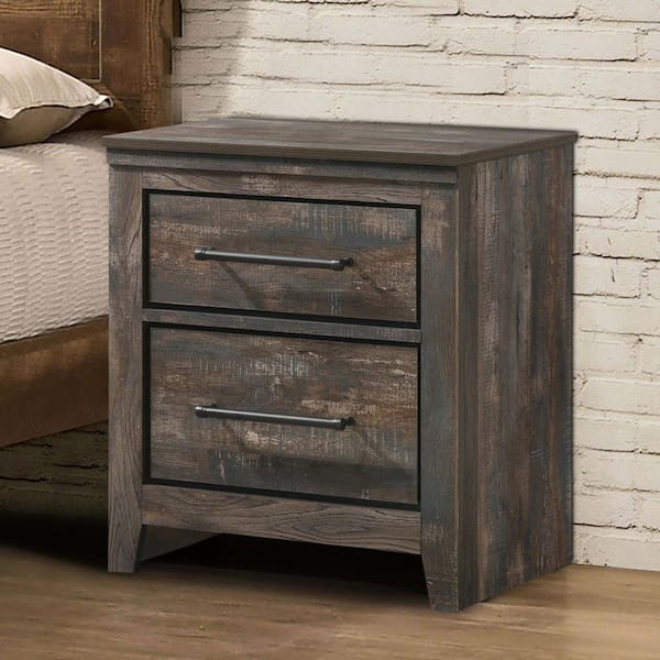 Benjara Brown 2-Drawer 23.5 in. Wooden Nightstand