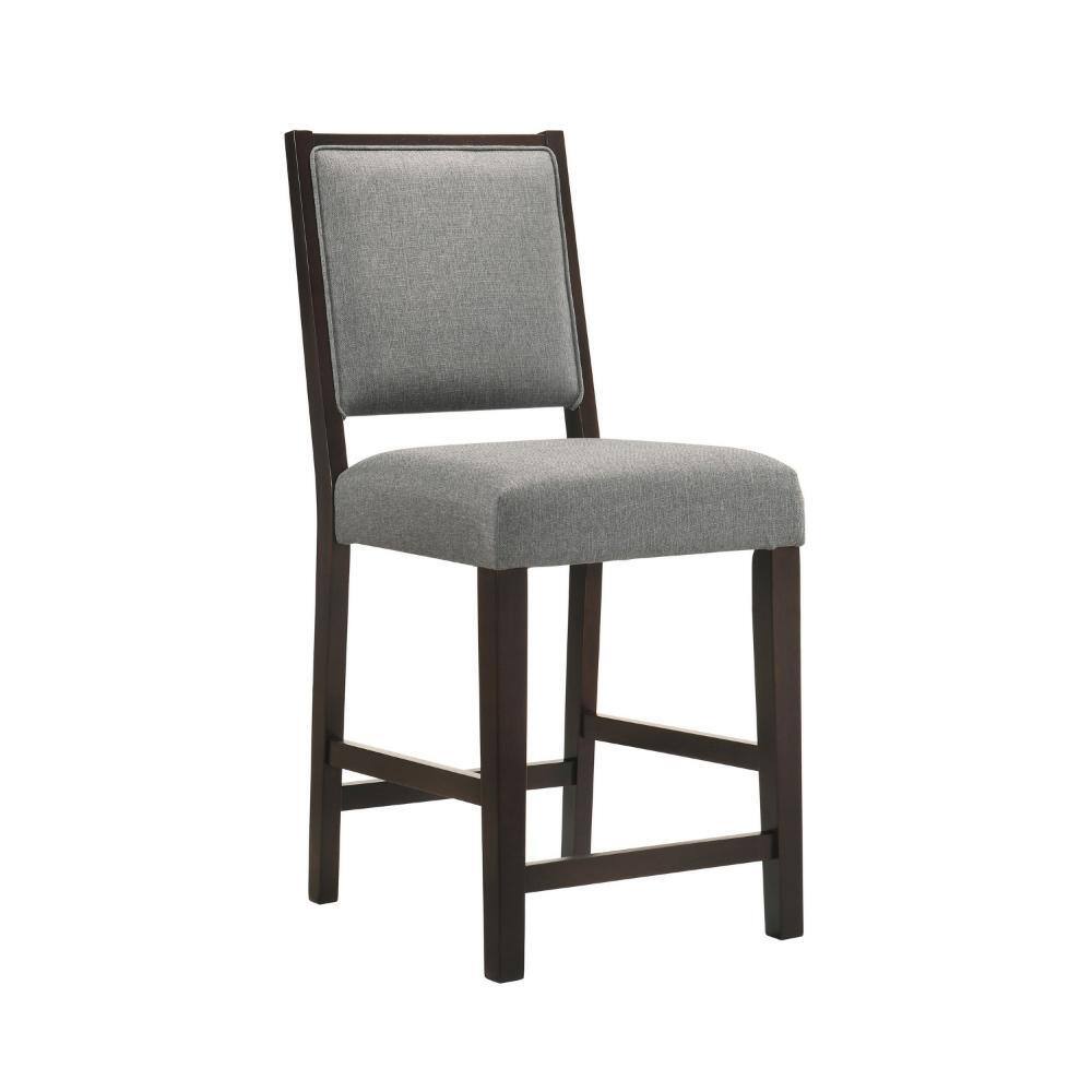 Gray Fabric and Espresso Brown Wood Counter Height Stool, Set of 2