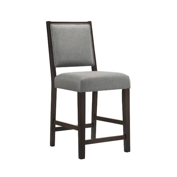 Benjara 24.5 in. Gray and Espresso Brown High Back Wood Frame Bar Stool with Fabric Seat (Set of 2)