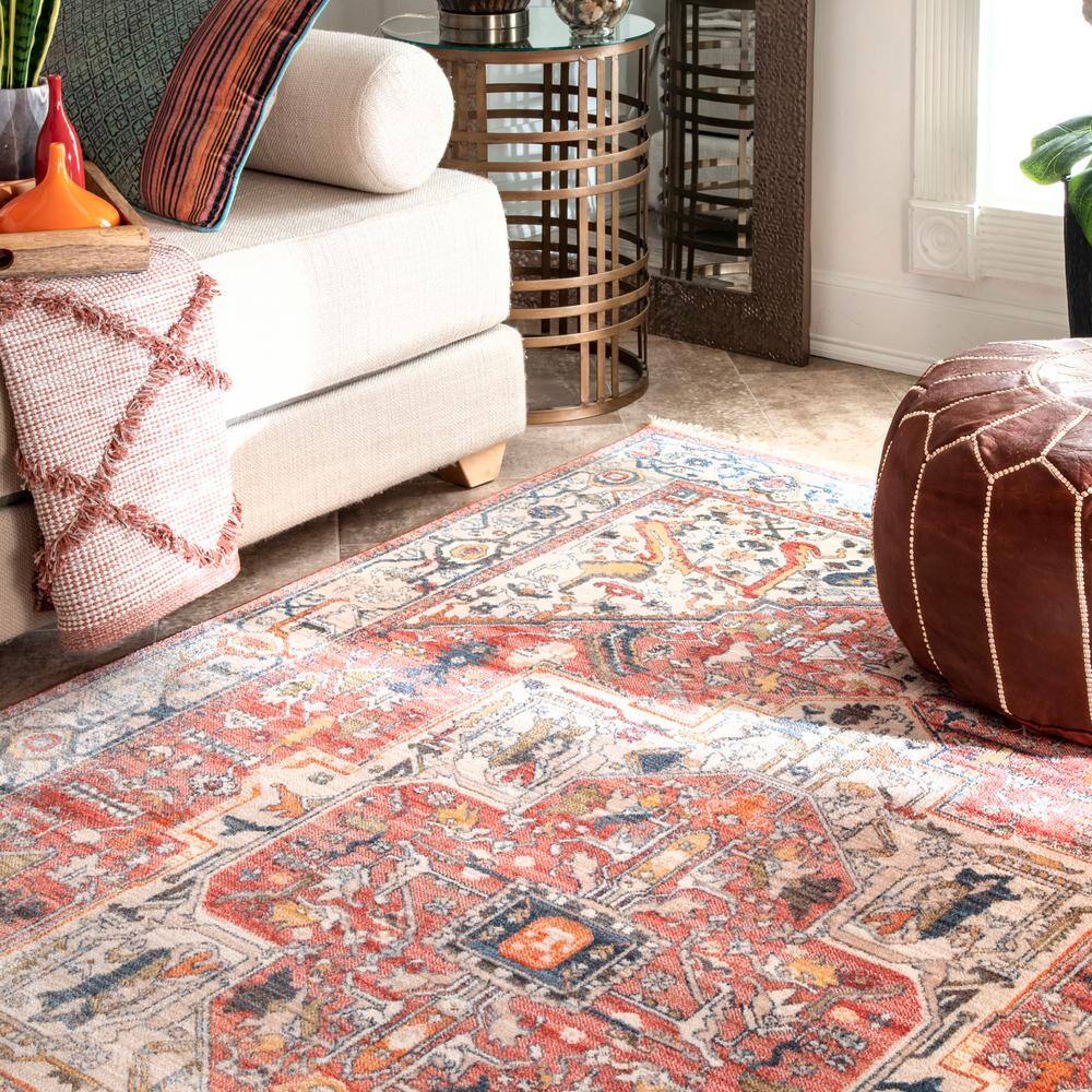 Harriet 2' x 3' Orange Synthetic Medallion Fringe Rug
