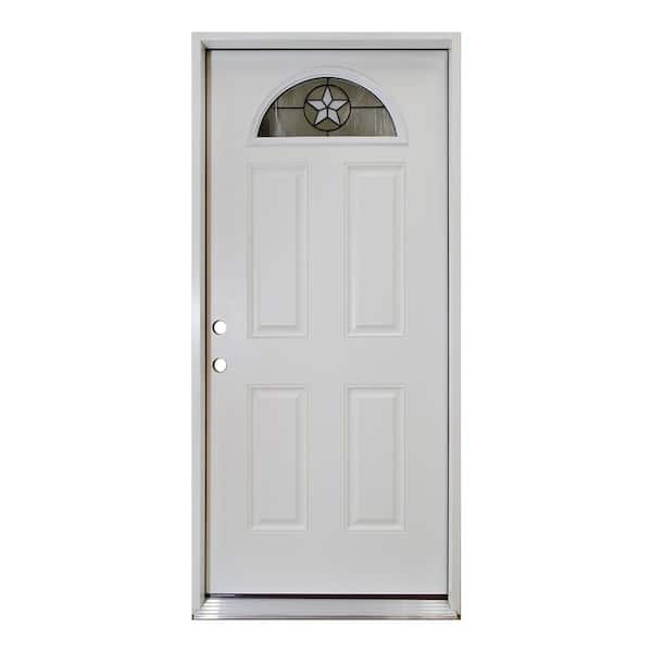 Steves & Sons 36 in. x 80 in. Element 4-Panel Craftsman Patriot Decorative 1/4-Lite Right Hand/IS Wht Primed Steel Prehung Front Door