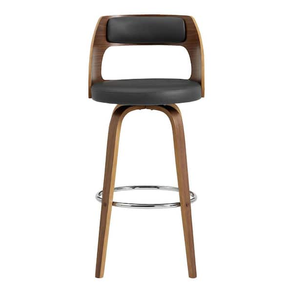 HomeRoots 30 in. Retro Mod Grey Faux Leather and Walnut Swivel Counter Stool