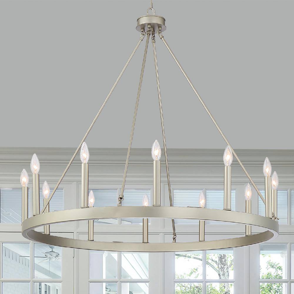 Antique Silver 12-Light Oval Wagon Wheel Chandelier
