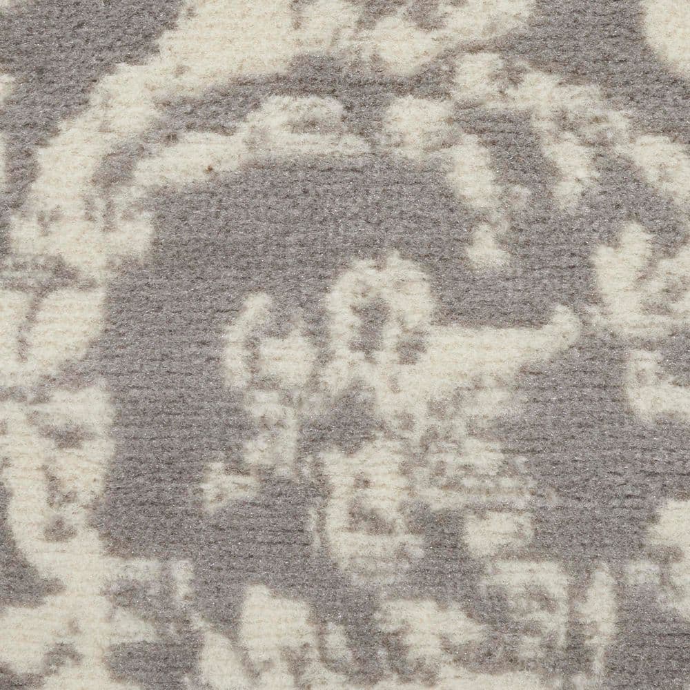 Jubilant Gray and Ivory Damask Runner Rug 2'3" x 7'3"
