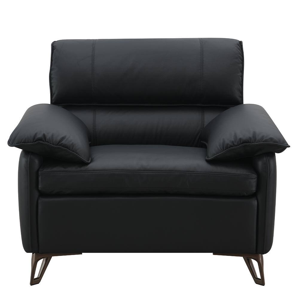 Black Top Grain Leather and Wood Accent Chair