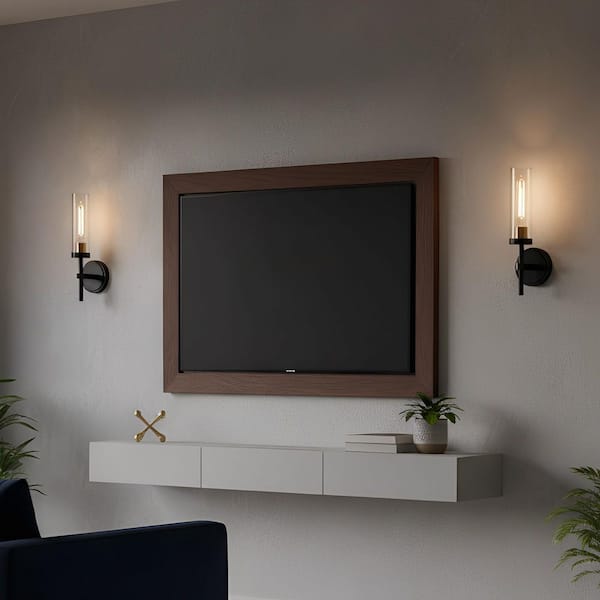 5 in. 1-Light Black Gold Wall Sconces, Clear Glass Modern Wall Lights for Bathroom Bedroom Living Room Hallway, 2-Pack