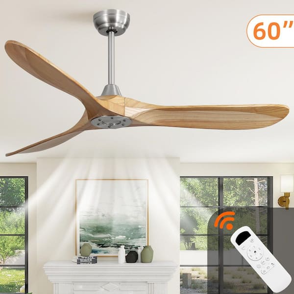 60-Inch Ceiling Fan without Light, Solid Wood Blades, 6-Speed Reversible DC Motor, Standard Downrod Mount