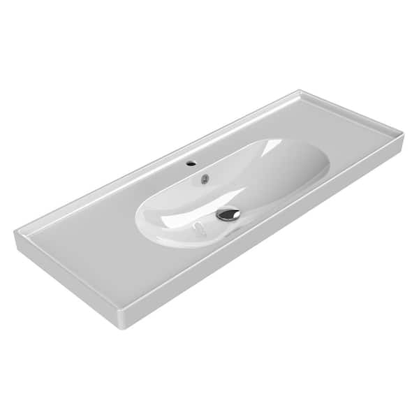 Nameeks Arya Modern White Ceramic Rectangular Wall Mounted Sink with Single Faucet Hole