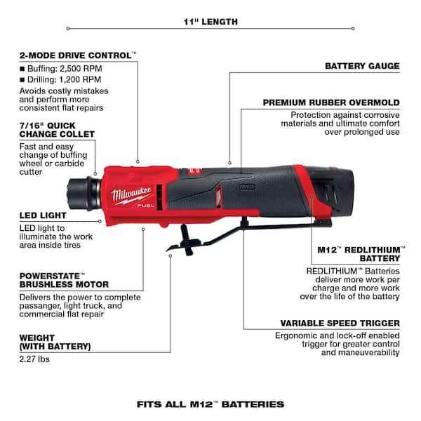 M12 FUEL 12V Lithium-Ion Brushless Low Speed Tire Buffer (Tool-Only)