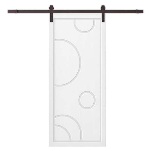 CALHOME 42 in. x 96 in. White Painted Composite MDF Paneled Interior Sliding Barn Door with Hardware Kit