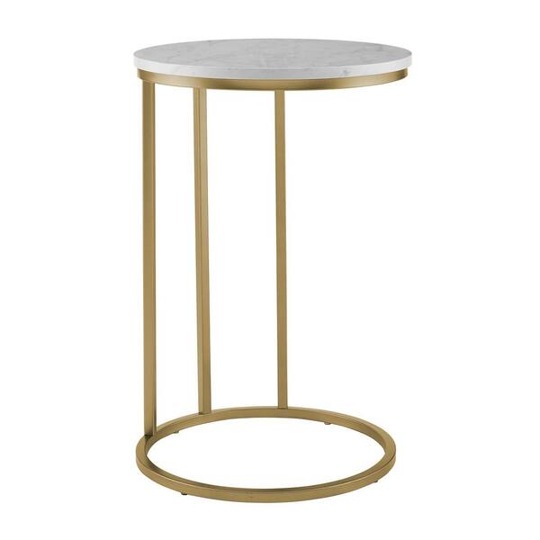 Walker Edison Furniture Company 16 In White Marble Top Gold Base Round C Table Hdf16rcstwm The Home Depot Walker Edison Furniture Company 16 In, Round C Table
