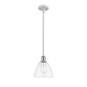 Bristol Glass 100-Watt 1 Light White and Polished Chrome Shaded Mini Pendant Light with Clear Glass Shade